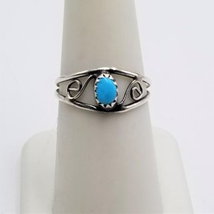 Vintage Southwestern Sterling Silver Swirls Turquoise Ring Size 7
