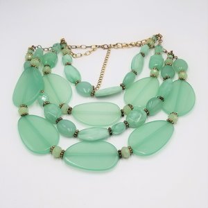 Huge Vintage Chunky Semi Translucent Mint Green Lucite  Multi- Strand Beaded Statement Necklace, Springtime Vibes