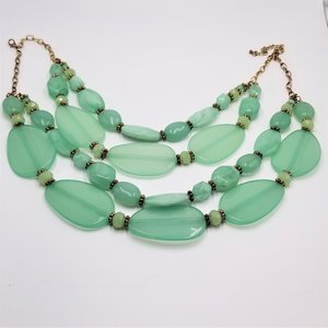 Huge Vintage Chunky Semi Translucent Mint Green Lucite  Multi- Strand Beaded Statement Necklace, Springtime Vibes