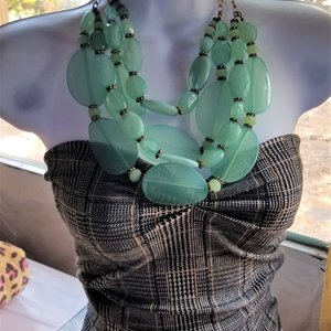 Huge Vintage Chunky Semi Translucent Mint Green Lucite  Multi- Strand Beaded Statement Necklace, Springtime Vibes