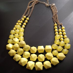 Vintage Charming Charlie Gold Tone Multi-strand Bright Yellow Chunky Beads Statement Bib Necklace