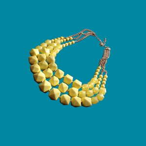 Vintage Charming Charlie Gold Tone Multi-strand Bright Yellow Chunky Beads Statement Bib Necklace