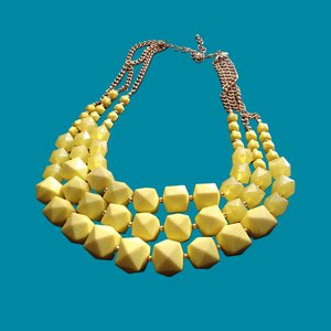 Vintage Charming Charlie Gold Tone Multi-strand Bright Yellow Chunky Beads Statement Bib Necklace