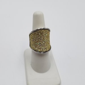 Milor Stainless Steel and Gold Glitter Ring and Dangling Earrings Set, Vintage,  Size 6.5