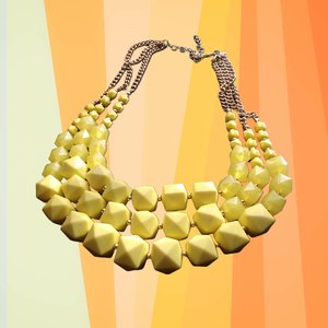 Vintage Charming Charlie Gold Tone Multi-strand Bright Yellow Chunky Beads Statement Bib Necklace