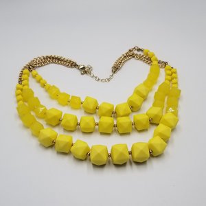Vintage Charming Charlie Gold Tone Multi-strand Bright Yellow Chunky Beads Statement Bib Necklace