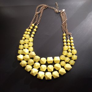 Vintage Charming Charlie Gold Tone Multi-strand Bright Yellow Chunky Beads Statement Bib Necklace