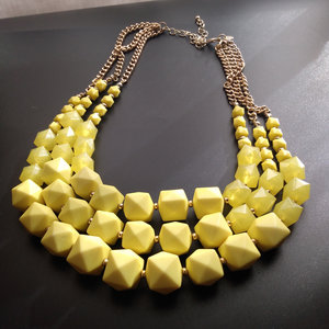Vintage Charming Charlie Gold Tone Multi-strand Bright Yellow Chunky Beads Statement Bib Necklace