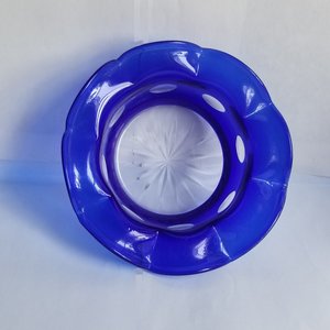 Vintage Cobalt Blue Cut to Clear Ruffle Edge Candy Dish
