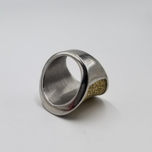 Milor Stainless Steel and Gold Glitter Ring and Dangling Earrings Set, Vintage,  Size 6.5