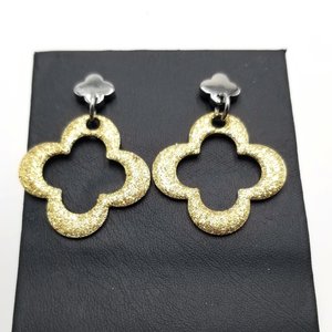 Milor Stainless Steel and Gold Glitter Ring and Dangling Earrings Set, Vintage,  Size 6.5