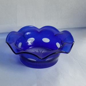 Vintage Cobalt Blue Cut to Clear Ruffle Edge Candy Dish