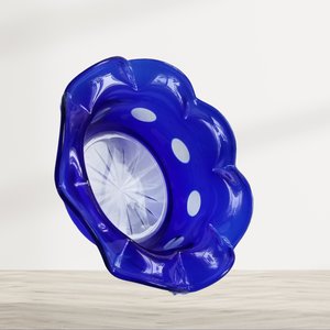 Vintage Cobalt Blue Cut to Clear Ruffle Edge Candy Dish
