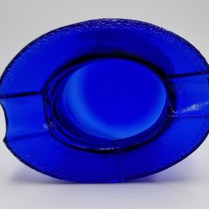 Vintage Cobalt Blue Glass Lowell Hand Cream Deodorant Blue Gem Cream Top Hat Ashtray