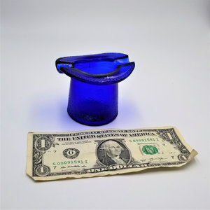 Vintage Cobalt Blue Glass Lowell Hand Cream Deodorant Blue Gem Cream Top Hat Ashtray