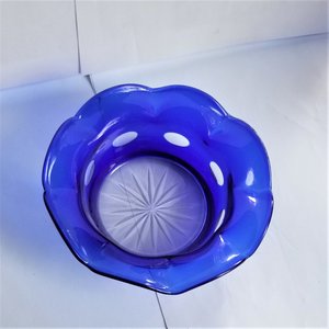 Vintage Cobalt Blue Cut to Clear Ruffle Edge Candy Dish