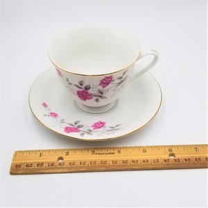 Vintage White with Pink Roses Teacup and Saucer Set, Made in China, Mother's Day Gift
