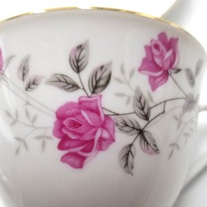 Vintage White with Pink Roses Teacup and Saucer Set, Made in China, Mother's Day Gift