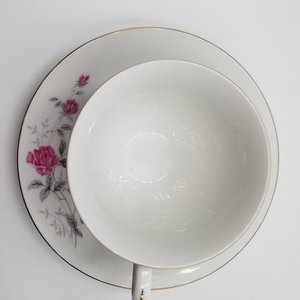 Vintage White with Pink Roses Teacup and Saucer Set, Made in China, Mother's Day Gift