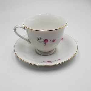 Vintage White with Pink Roses Teacup and Saucer Set, Made in China, Mother's Day Gift