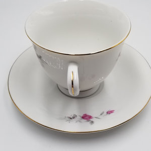 Vintage White with Pink Roses Teacup and Saucer Set, Made in China, Mother's Day Gift