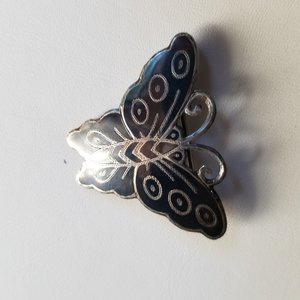 Vintage Nielloware Sterling Silver SIAM  Butterfly Brooch, Much Older Clasp