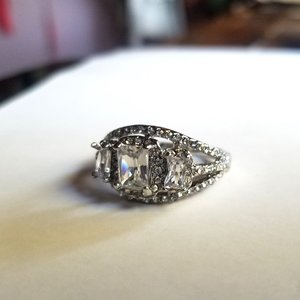 Sparkling Fashion 3 Stone Halo Silver Tone Cubic Zirconia Solitaire Ring, Size 11