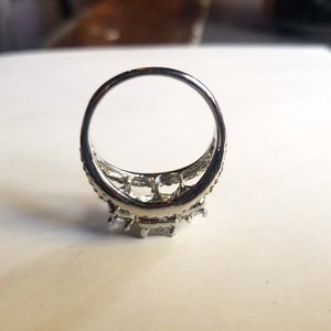 Sparkling Fashion 3 Stone Halo Silver Tone Cubic Zirconia Solitaire Ring, Size 11