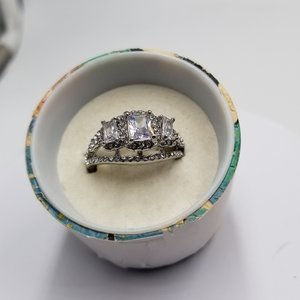 Sparkling Fashion 3 Stone Halo Silver Tone Cubic Zirconia Solitaire Ring, Size 11