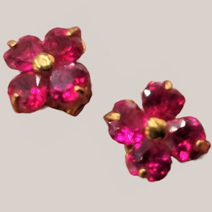 Red Lab Created Ruby Color Jewel Flower Vermeil Stud Post Pierced Earrings, July Birthstone, Gift for Her