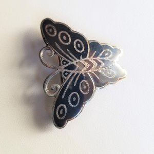 Vintage Nielloware Sterling Silver SIAM  Butterfly Brooch, Much Older Clasp