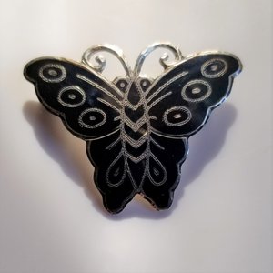Vintage Nielloware Sterling Silver SIAM  Butterfly Brooch, Much Older Clasp