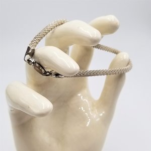 Sterling Silver 925 Italy Fine Mesh Rolled Tube Chain Bracelet, Gift for her