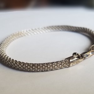 Sterling Silver 925 Italy Fine Mesh Rolled Tube Chain Bracelet, Gift for her