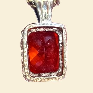 Vintage Emerald Cut Pendant and Chain with Gold Plated Vermeil Finish. Large Orange Cubic Zirconia
