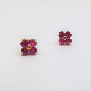 Red Lab Created Ruby Color Jewel Flower Vermeil Stud Post Pierced Earrings, July Birthstone, Gift for Her