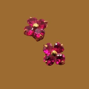 Red Lab Created Ruby Color Jewel Flower Vermeil Stud Post Pierced Earrings, July Birthstone, Gift for Her
