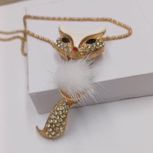 Vintage Gold Tone and Rhinestones Articulated Fox Pendant and Chain Necklace