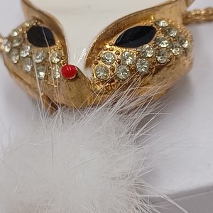 Vintage Gold Tone and Rhinestones Articulated Fox Pendant and Chain Necklace