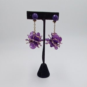 Hong Kong Purple Petal Vintage  Bracelet and Earrings Jewelry Set