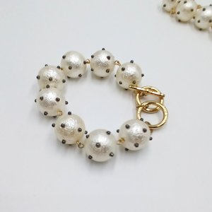 1950's Retro Rockabilly Beaded White  Polka Dot Necklace and Bracelet Set