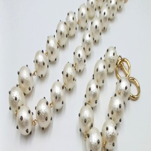 1950's Retro Rockabilly Beaded White  Polka Dot Necklace and Bracelet Set