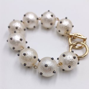 1950's Retro Rockabilly Beaded White  Polka Dot Necklace and Bracelet Set