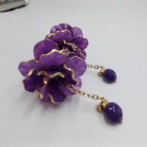 Hong Kong Purple Petal Vintage  Bracelet and Earrings Jewelry Set