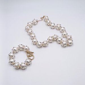 1950's Retro Rockabilly Beaded White  Polka Dot Necklace and Bracelet Set