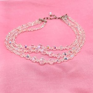 Triple Strand Faceted Aurora Borealis Crystals Graduated Necklace, Most Brilliant Crystals