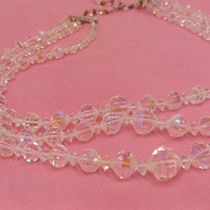 Triple Strand Faceted Aurora Borealis Crystals Graduated Necklace, Most Brilliant Crystals