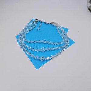 Triple Strand Faceted Aurora Borealis Crystals Graduated Necklace, Most Brilliant Crystals