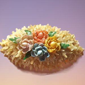 Vintage Delicate 1940's Shell and Scale Floral Brooch and Earrings Set