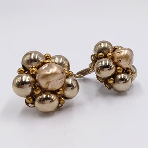 Mid Century Gold Tone Multi-strand Necklace and Clip-on Earrings Jewelry Set